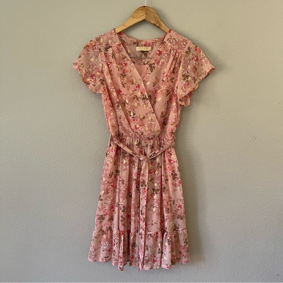 Sublime Collection Powder Pink Floral Fairy Surplice Chiffon Dress Size S/M - Picture 1 of 10